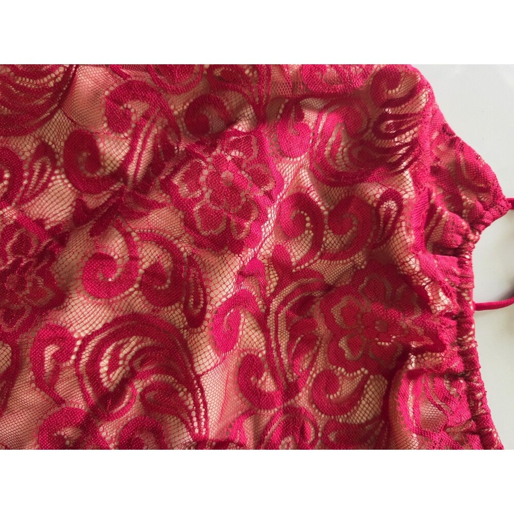 NWT Red Floral Lace Bodysuit Teddy with Nude Lining and Strappy Back Papaya Sz S - Picture 2 of 7